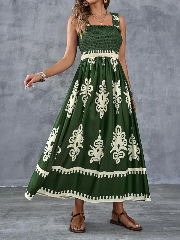 Maxi-jurk met geometrische print en gerimpelde taille
