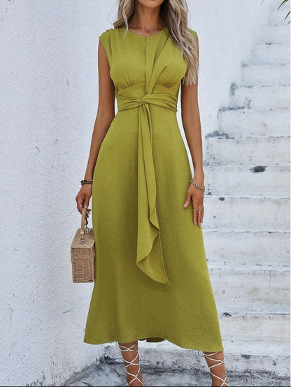 Dames Midi Jurk Met Gedrapeerde Taille En Strikdetail