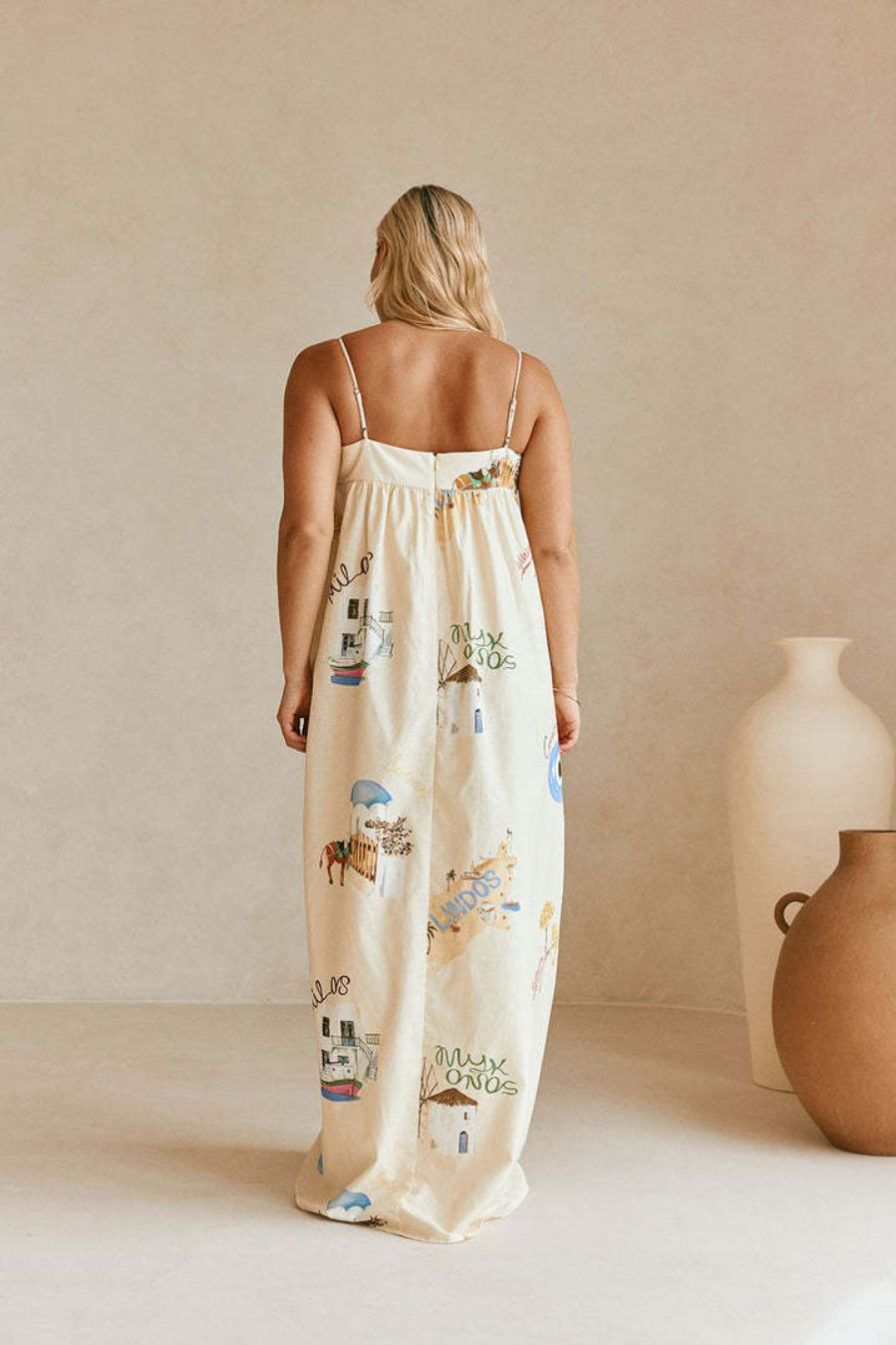 Linnenmix Midi Jurk met Blote Schouders Abrikoos
