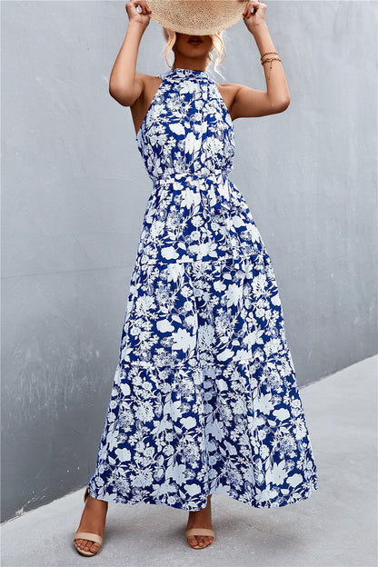 Geprinte Mouwloze Maxi Jurk met Tailleband
