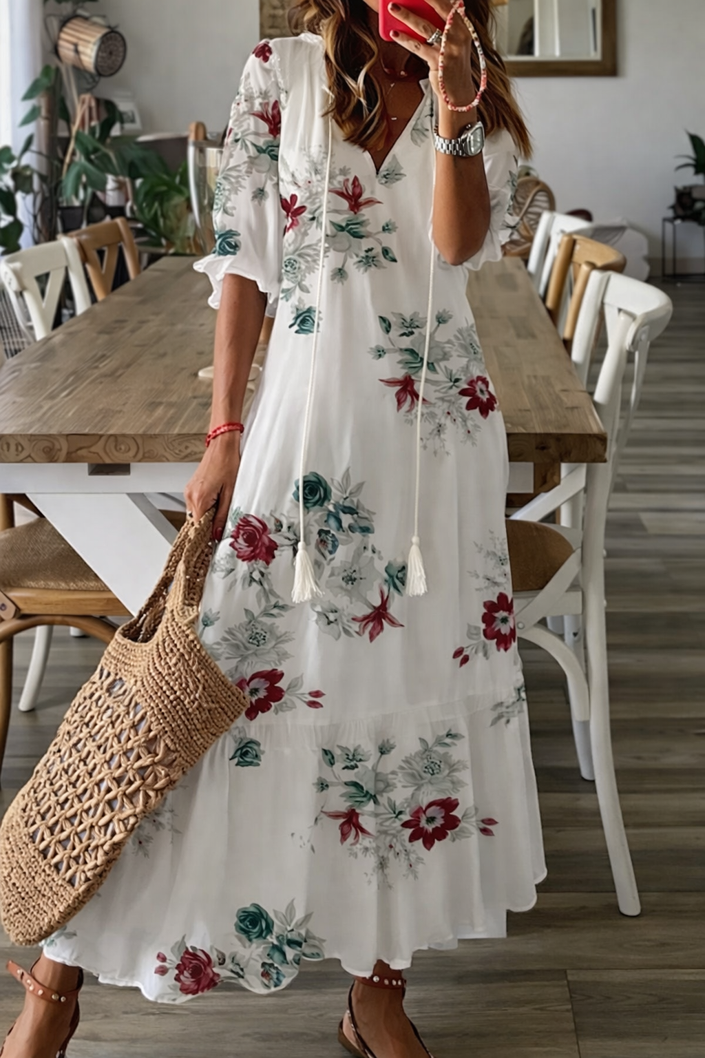 Dames Mouwloze V-Hals Maxi Jurk van Polyester