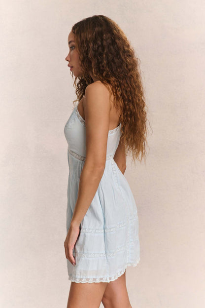 Katoenen kanten patchwork volant cami mini-jurk