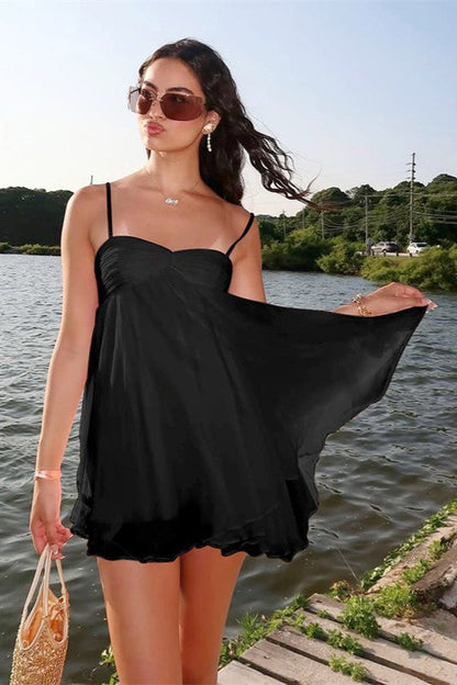 Blote schouder luchtige chiffon mini-jurk