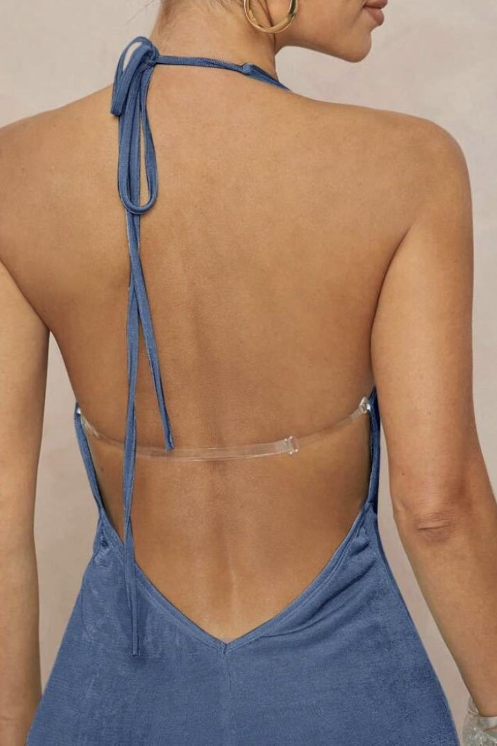 Maxi-jurk met halternek en geplooide rug zonder rugpand