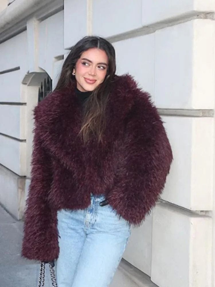 Bordeaux Rood Faux Fur Jas