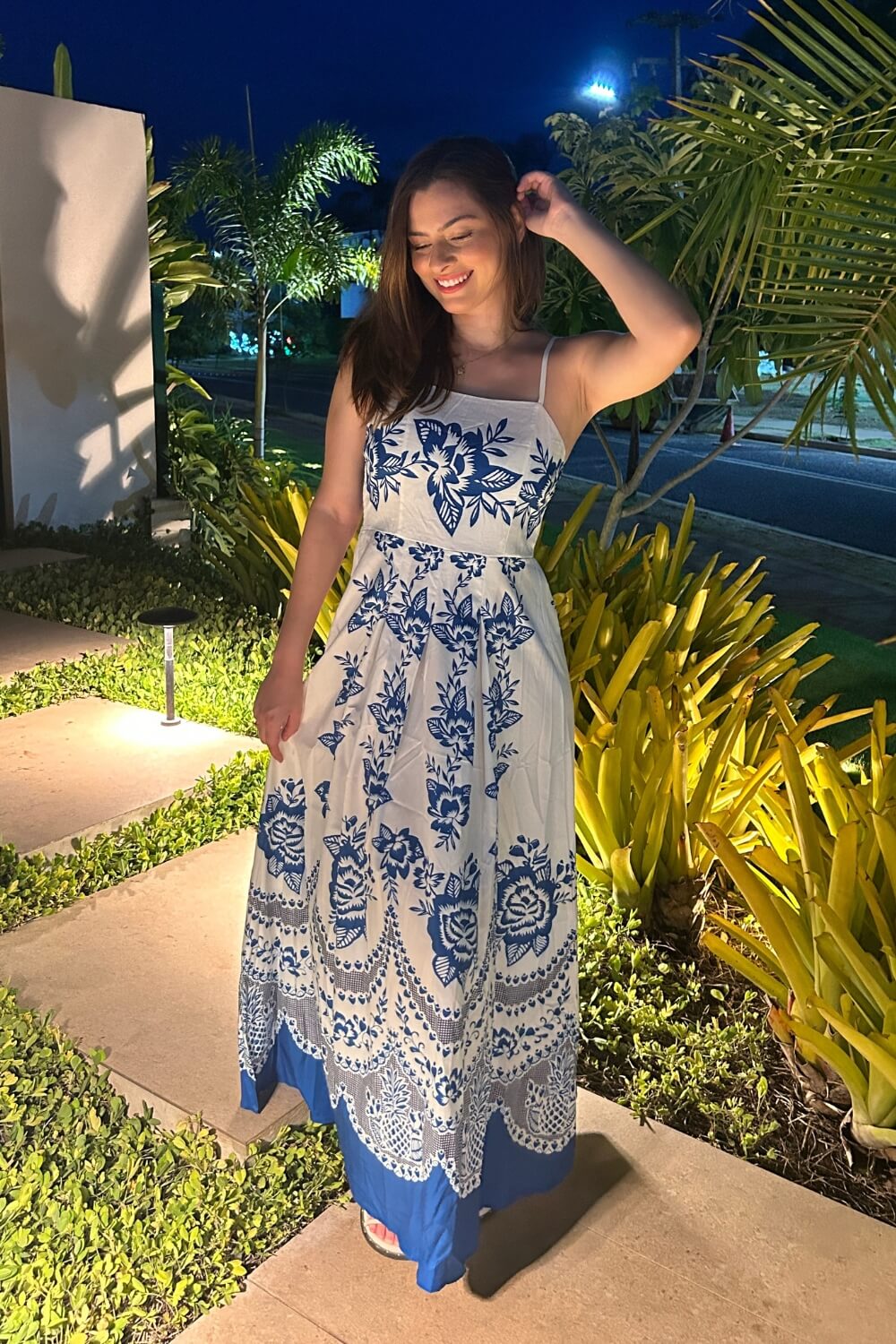 Polyester Midi Jurk met Spaghettibandjes Blauw