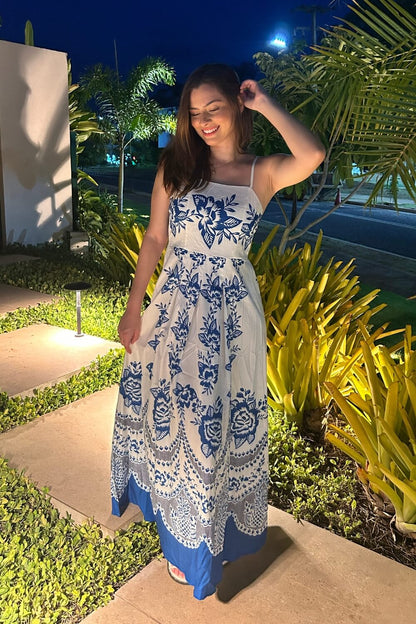 Polyester Midi Jurk met Spaghettibandjes Blauw