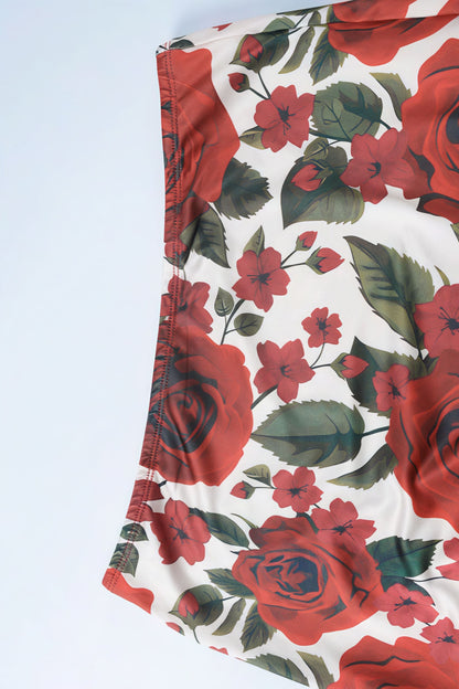 Floral Print Bodycon Cami Maxi Rok Set Rood