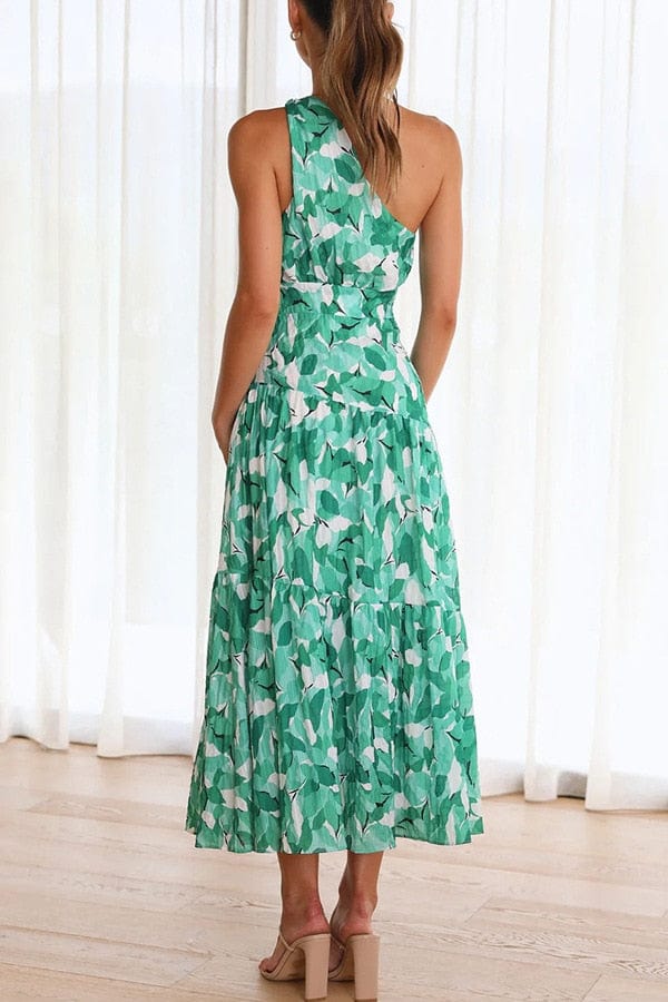 Formele Groene Midi Jurk Met Zomerse Print