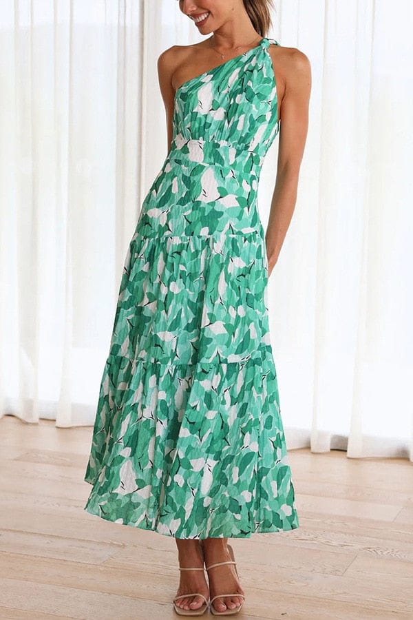 Formele Groene Midi Jurk Met Zomerse Print