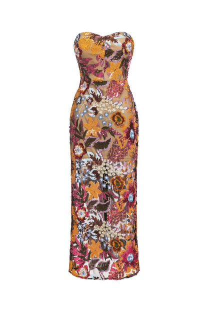 Geborduurde Pailletten Strapless Maxi Jurk zonder Rug Paars