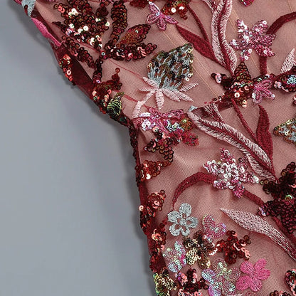 Geborduurde Pailletten Strapless Maxi Jurk zonder Rug Paars