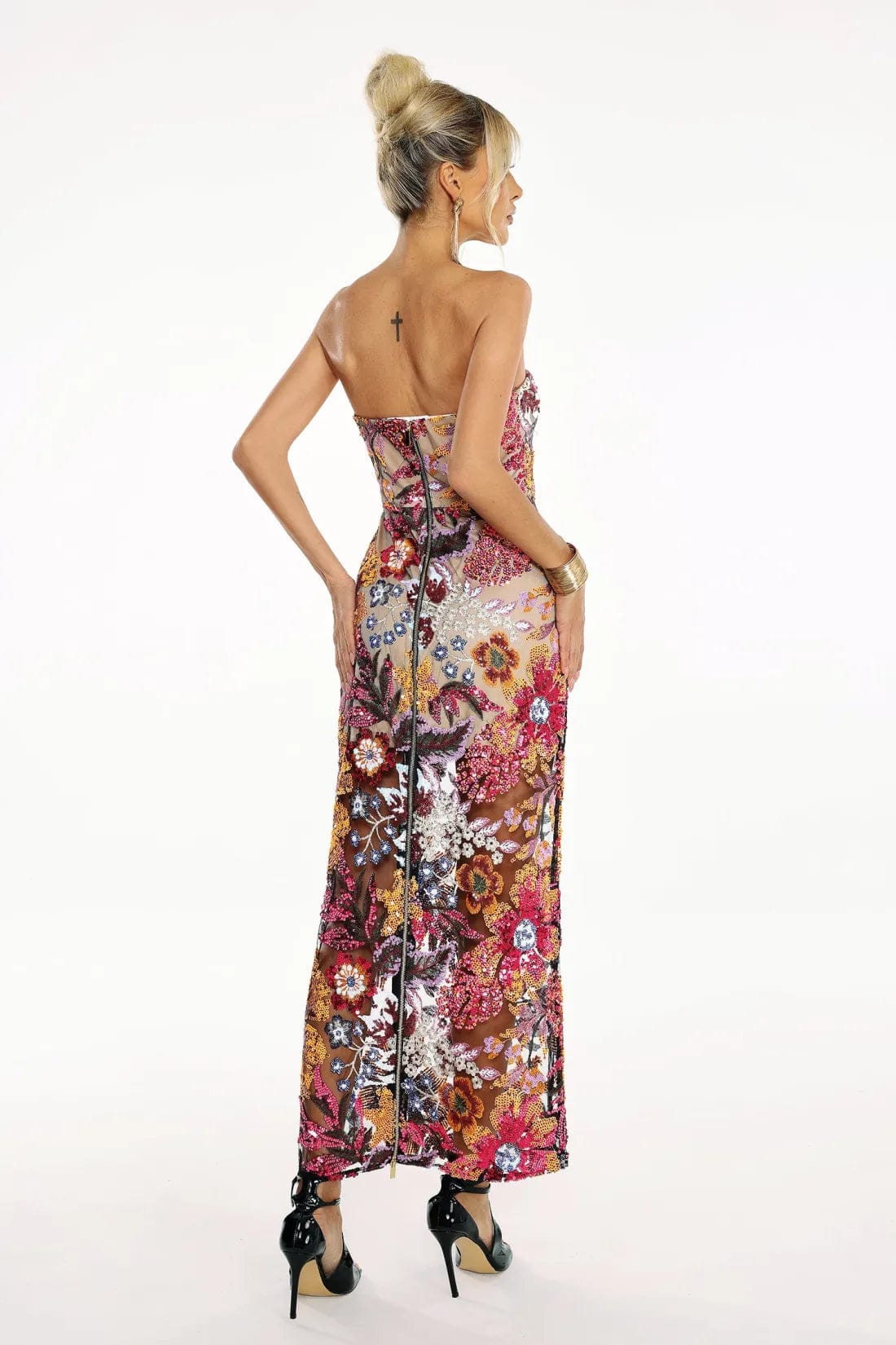 Geborduurde Pailletten Strapless Maxi Jurk zonder Rug Paars