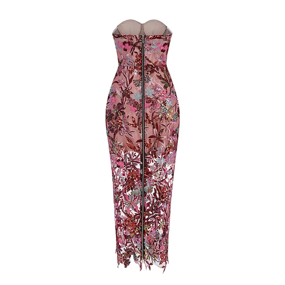 Geborduurde Pailletten Strapless Maxi Jurk zonder Rug Paars