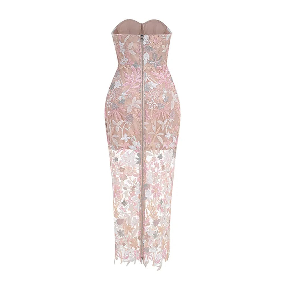 Geborduurde Pailletten Strapless Maxi Jurk zonder Rug Paars