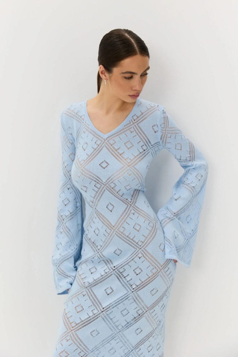Gebreide Argyle Jacquard Maxi Jurk met Lange Mouwen