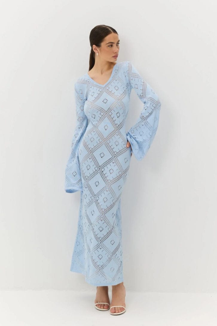 Gebreide Argyle Jacquard Maxi Jurk met Lange Mouwen
