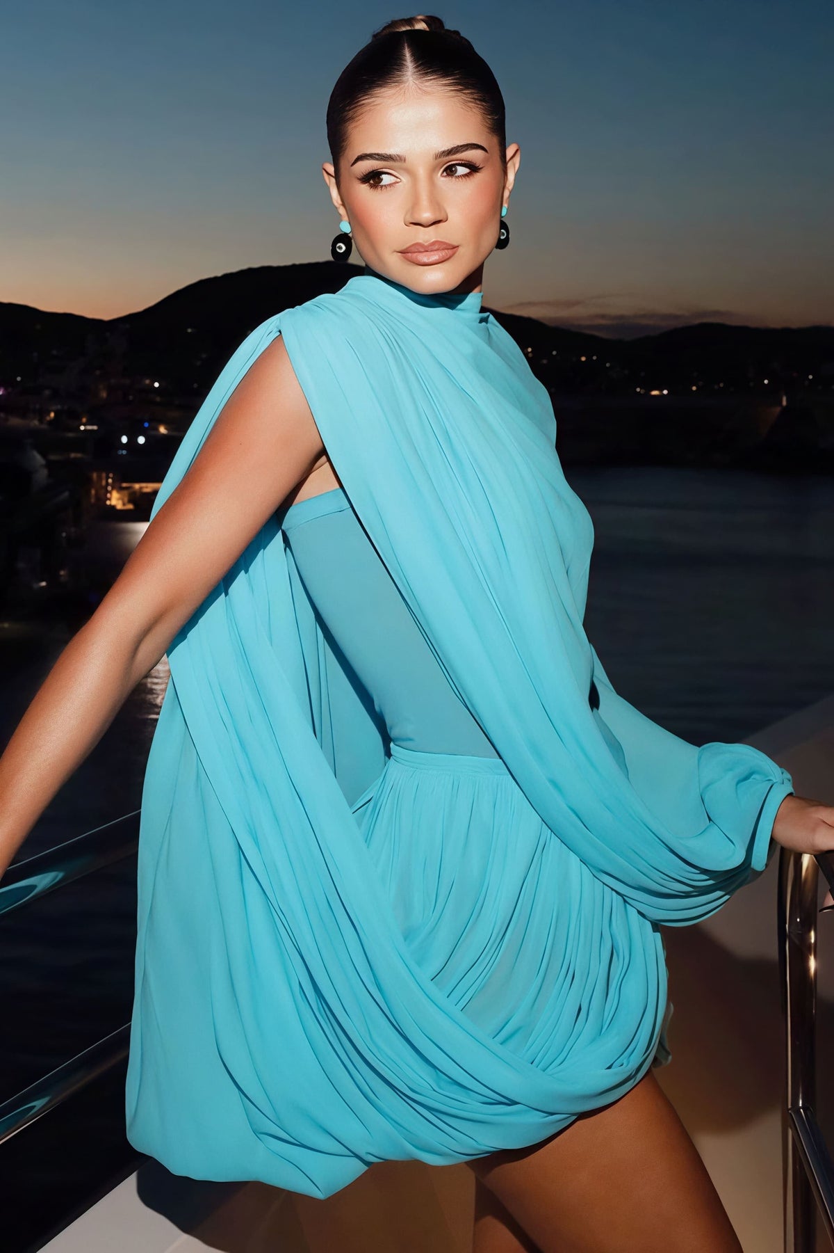 Gedrapeerde geplooide polyester mini rokken set blauw