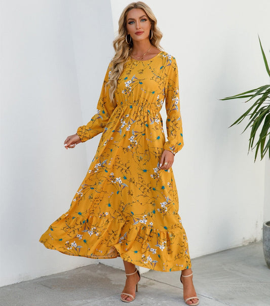 Gele Ibiza Bloemenprint Maxi Jurk