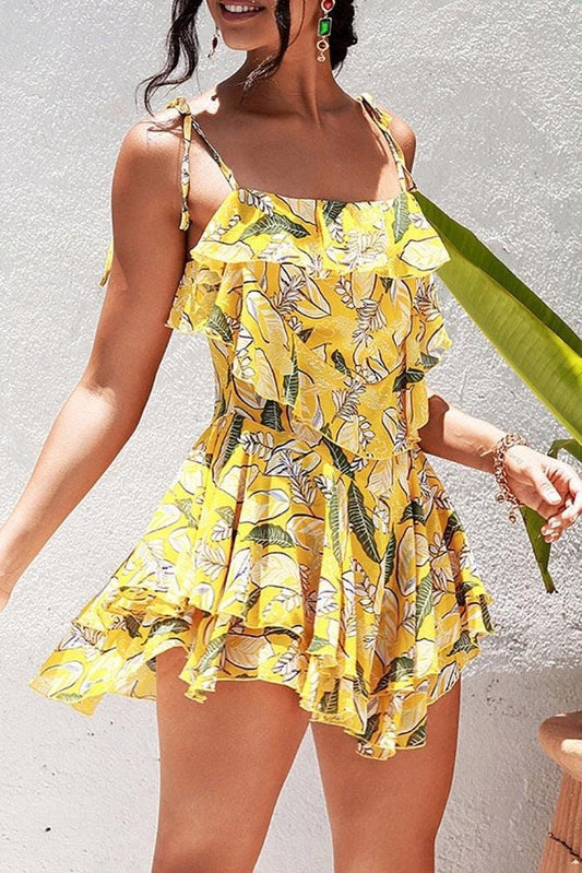 Gele Korte Ibiza Jurk Met Print