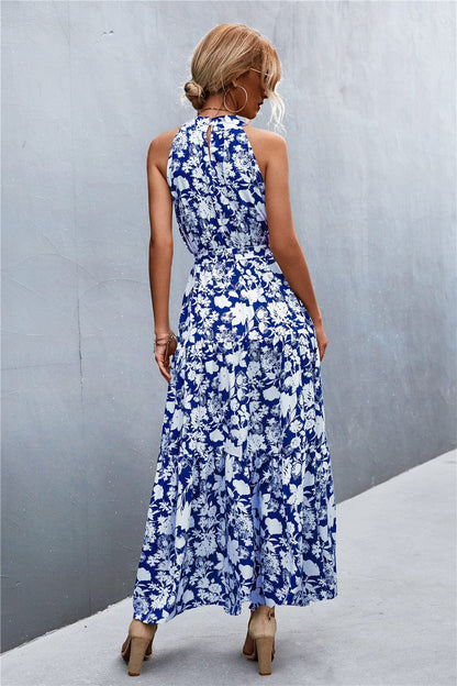 Geprinte Mouwloze Maxi Jurk met Tailleband