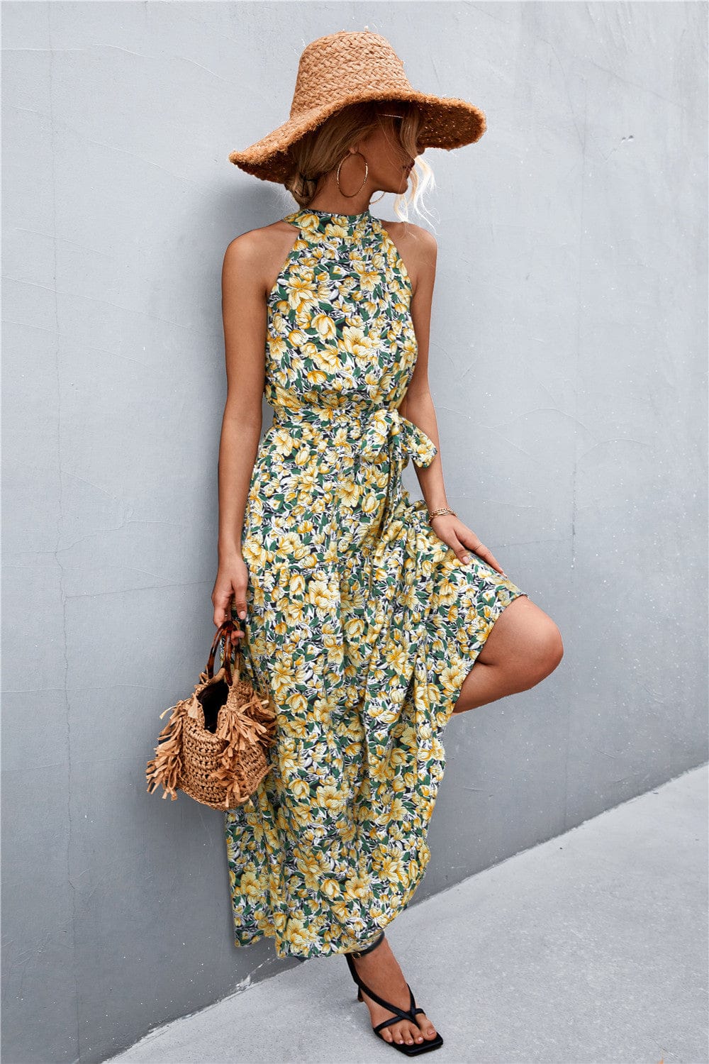 Geprinte Mouwloze Maxi Jurk met Tailleband