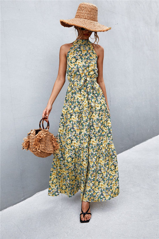 Geprinte Mouwloze Maxi Jurk met Tailleband