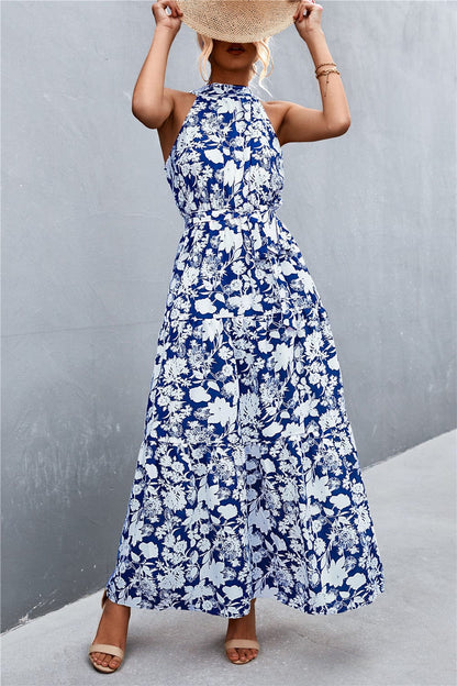Geprinte Mouwloze Maxi Jurk met Tailleband