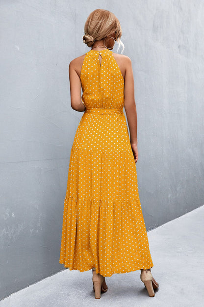 Geprinte Mouwloze Maxi Jurk met Tailleband