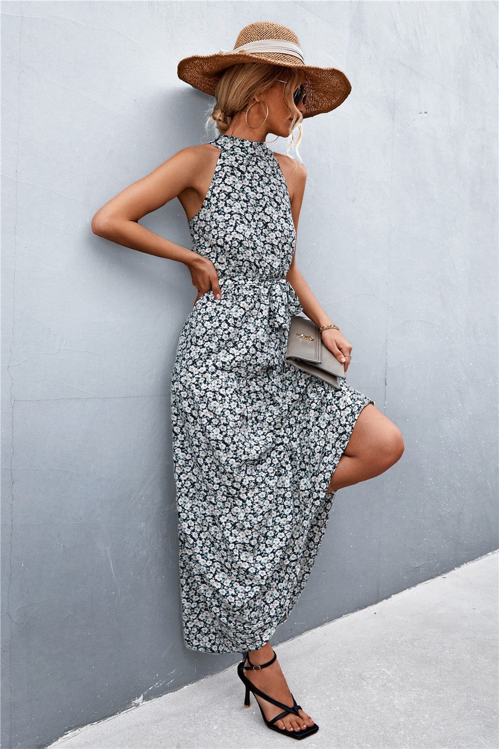 Geprinte Mouwloze Maxi Jurk met Tailleband