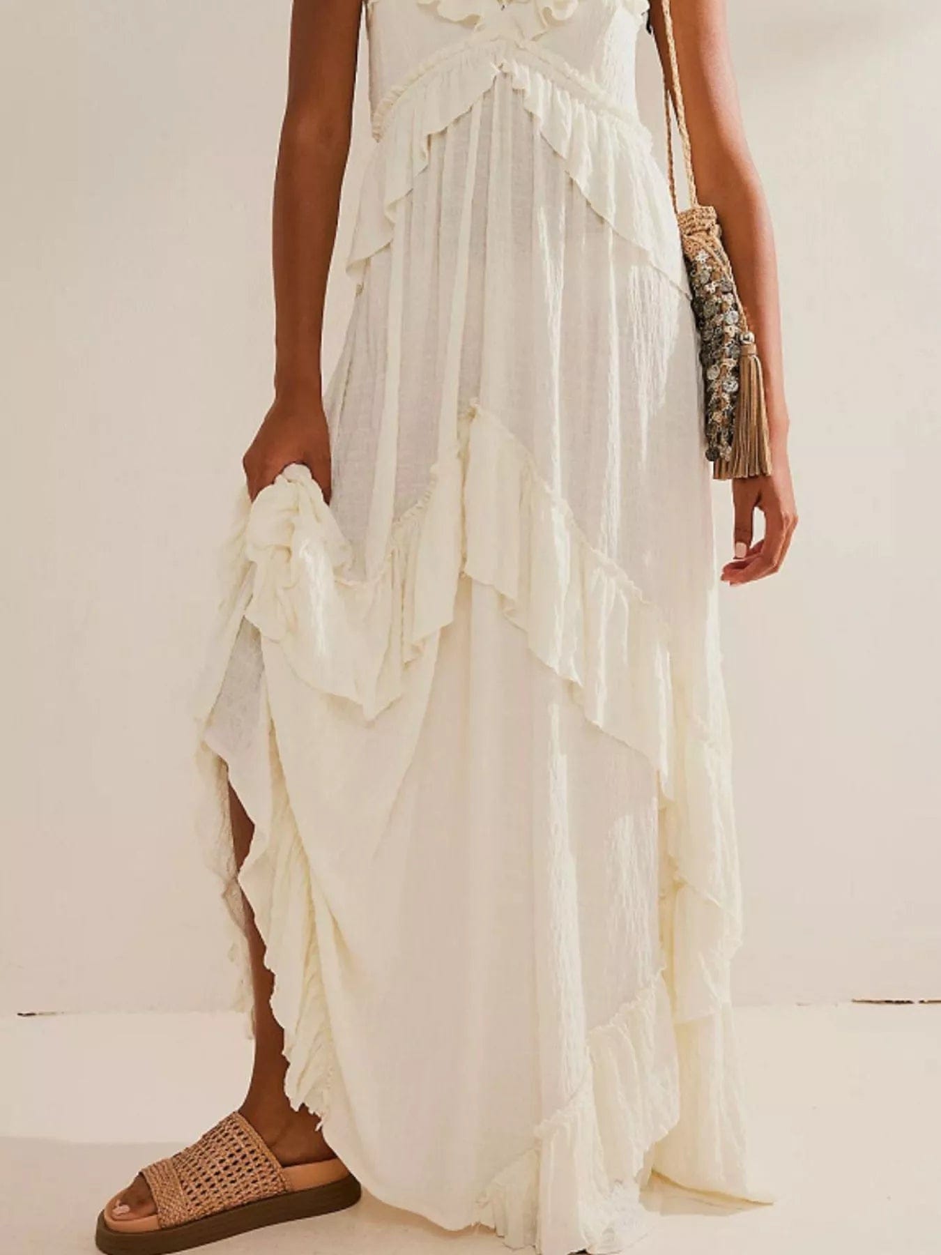 Gerimpelde halternek maxi-jurk polyester