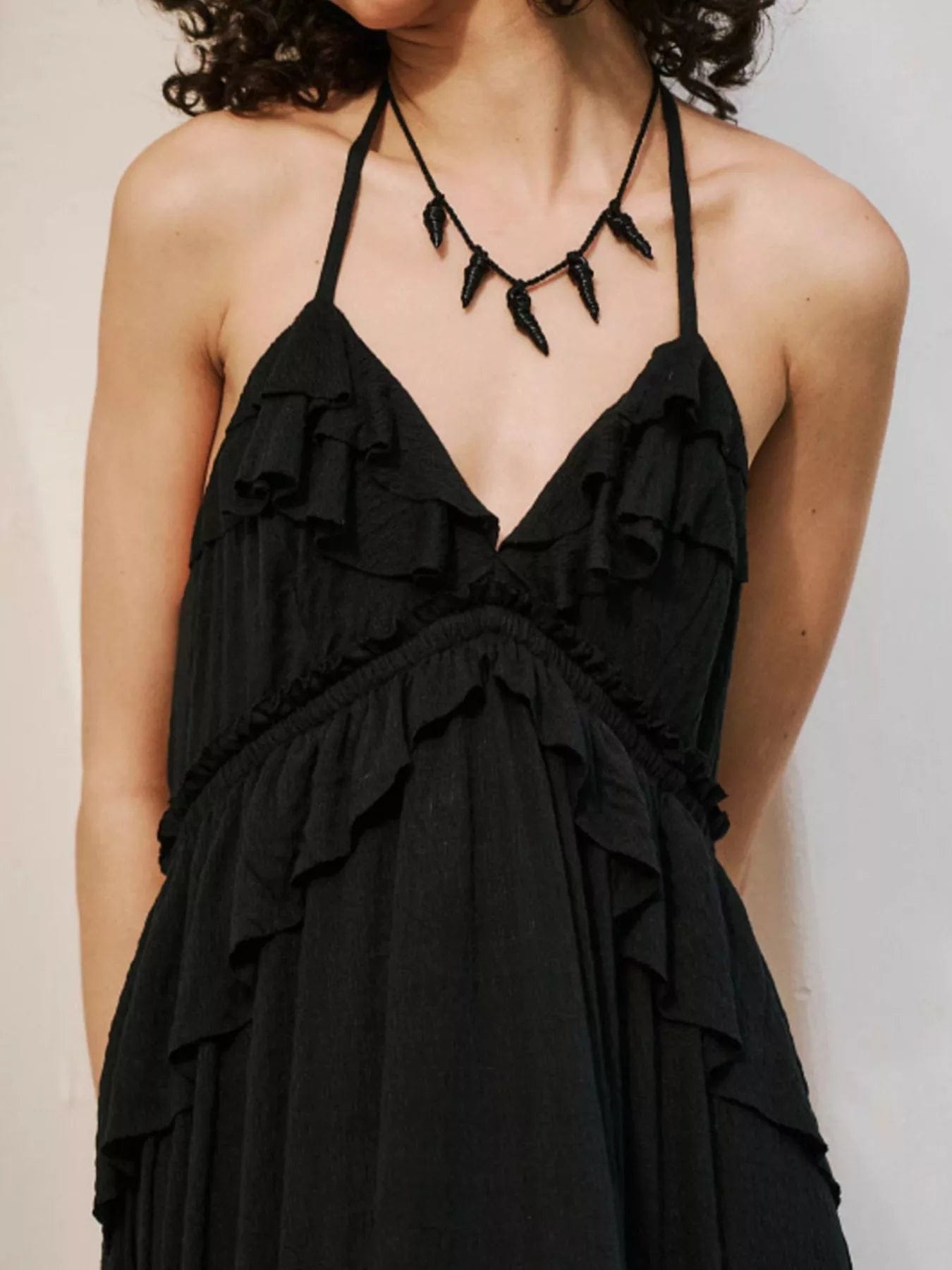 Gerimpelde halternek maxi-jurk polyester