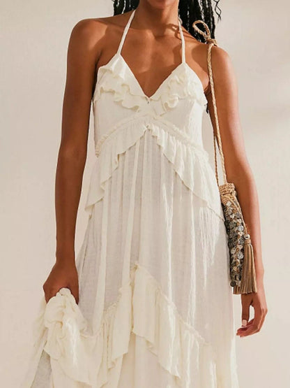 Gerimpelde halternek maxi-jurk polyester