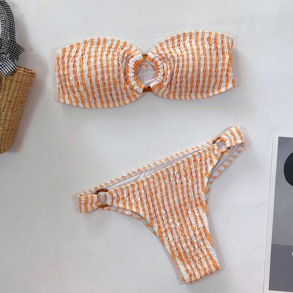 Gestreepte Bandeau Bikini met Ring