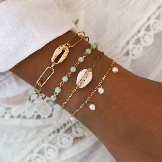 Goude Armbanden Set Met Schelpen Bedeltjes