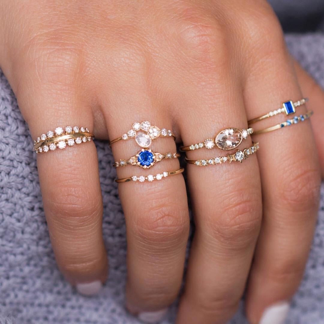 Goude Ringen Set Met Blauwe Steentjes