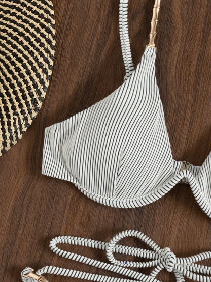 Grijs Gestreepte Vintage Bikini