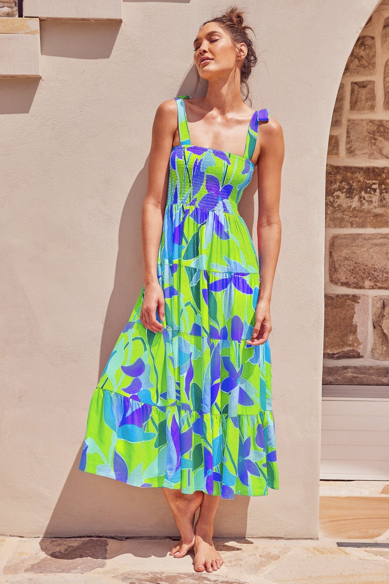 Groen/Blauwe Zomerse Maxi Jurk Met Ibiza Printje