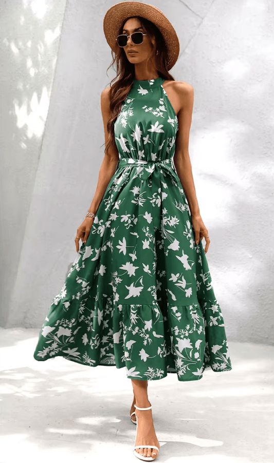 Groene Bloemen Maxi Ibiza Jurk