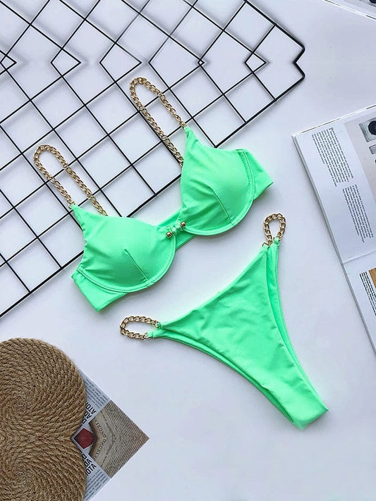 Groene Ibiza Bikini met Gouden Ketting