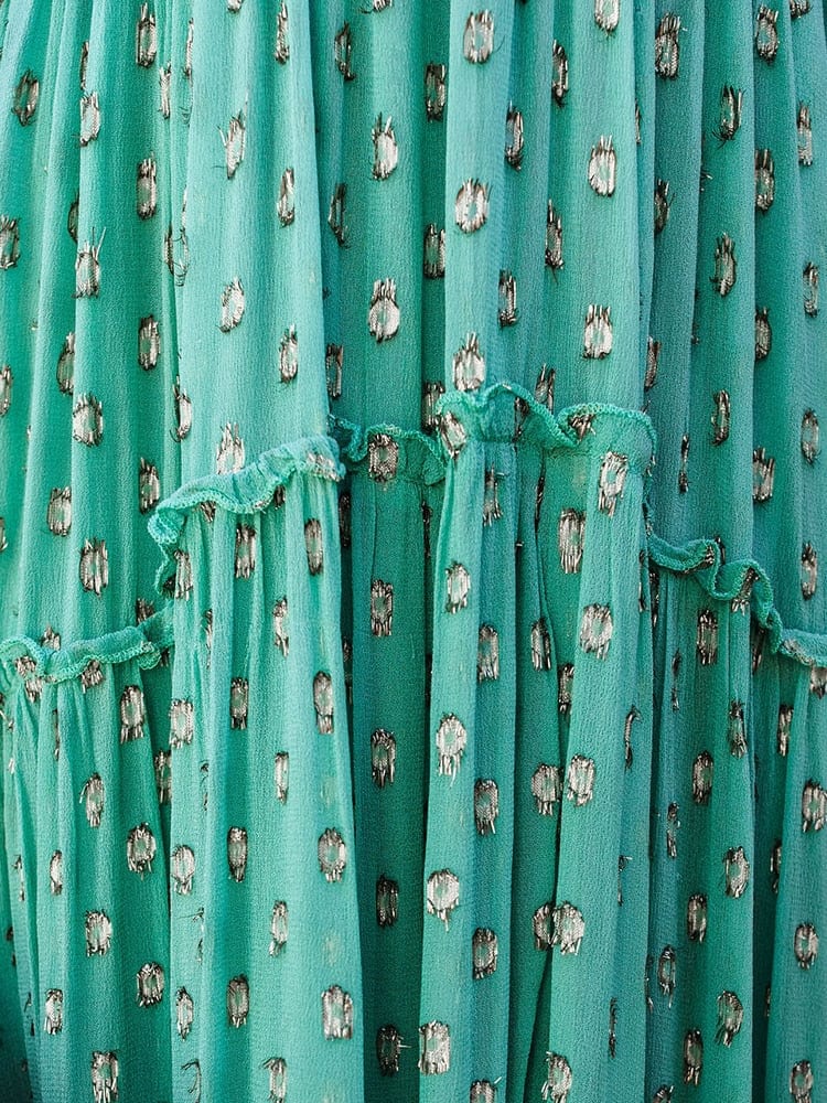 Groene Maxi Jurk Met V-hals En Zomers Ibiza Printje