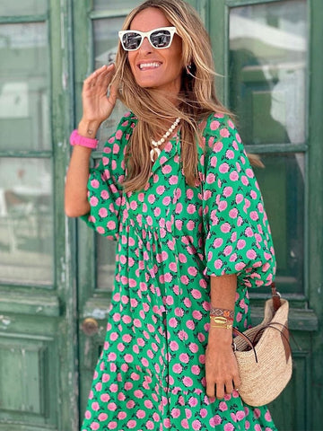 Groene Vloeiende Ibiza Jurk Midi