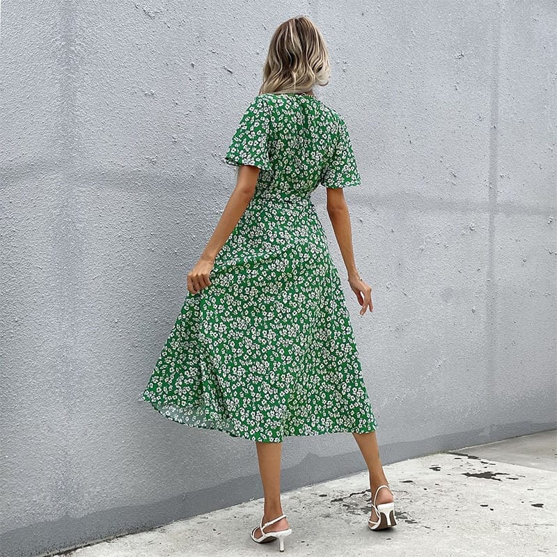 Groene Zomerse Midi Jurk Met V-hals