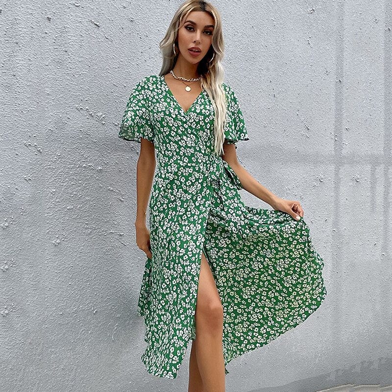 Groene Zomerse Midi Jurk Met V-hals