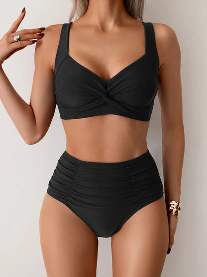 Dames hoge taille gerimpelde bikini als complete tweedelige set