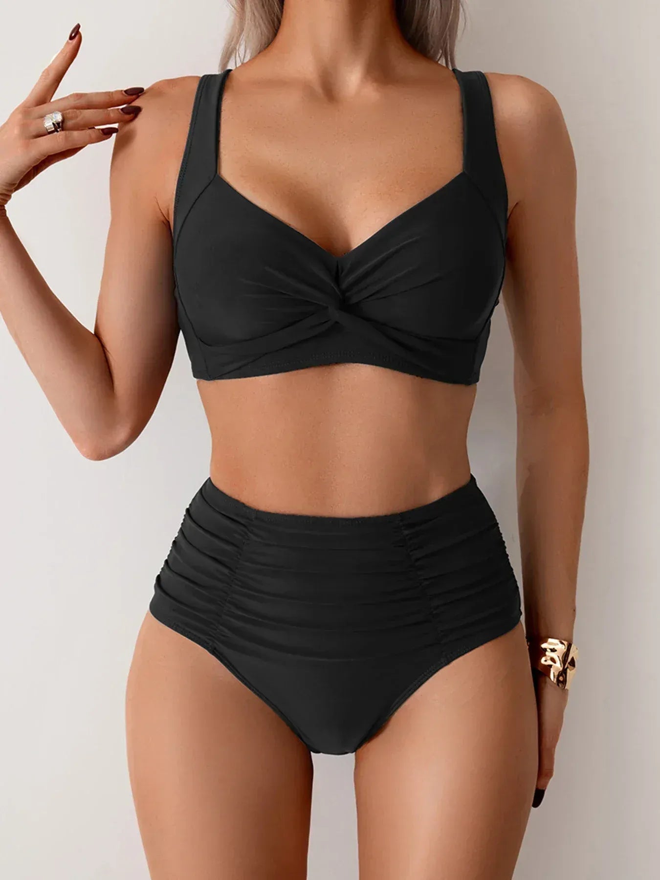 Dames Hoge Taille Gerimpelde Bikini