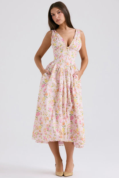 Dames Midi Jurk Met Bloemenprint Voor Bruiloftsgast