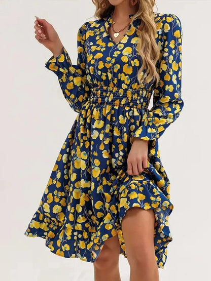 Jurk met bloemenprint, geplooide mouwen en volant