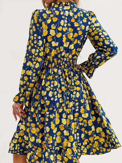 Jurk met bloemenprint, geplooide mouwen en volant