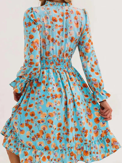 Jurk met bloemenprint, geplooide mouwen en volant